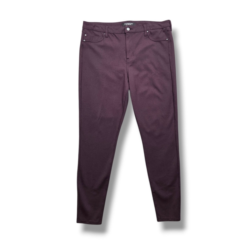 Liverpool Madonna Leggings Women 16 Aubergine Red High Rise Pull On Pant Pockets